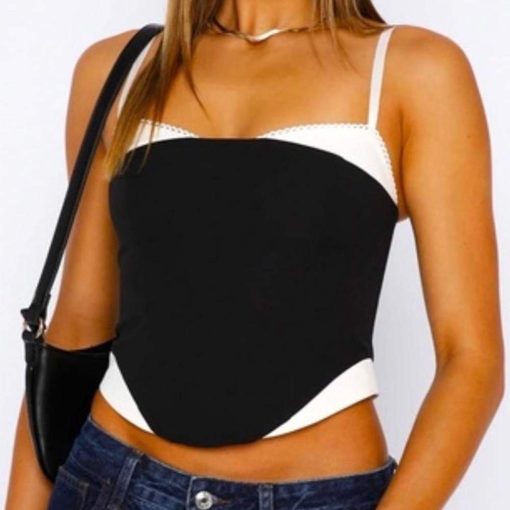 White Fox Boutique Black and White Asymmetrical Crop Top